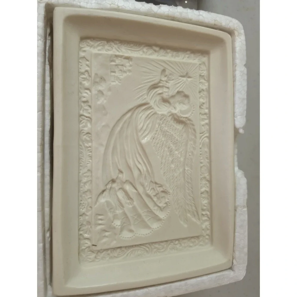 Vtg Christmas Lithophane Porcelain Bisque Flying Angel Table Nightlight *Works*